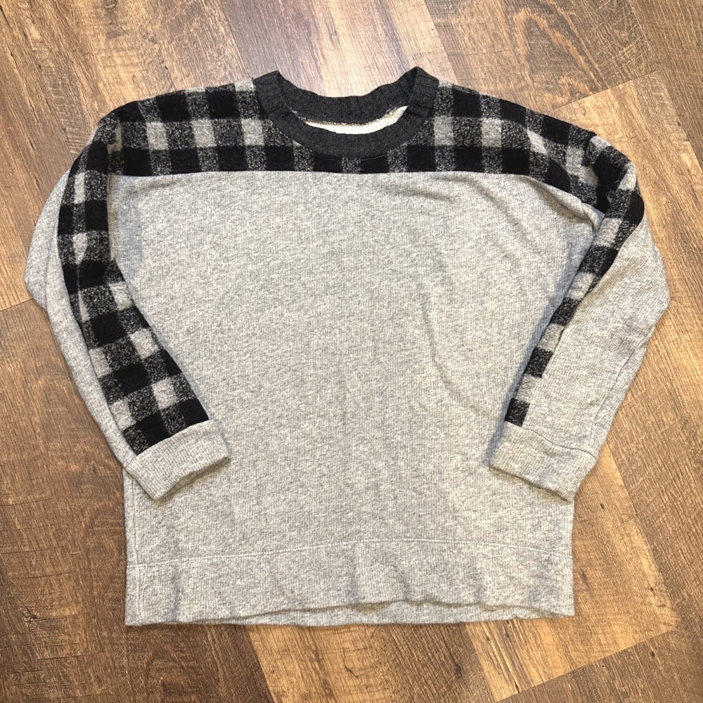 Madewell Buffalo Plaid Yoke Sweatshirt Womens XS Gray Black Wool Blend B1935